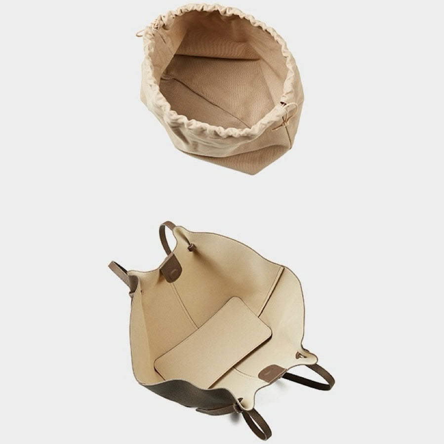 Duo-Set Premium Textured Leather Tote with Pouch