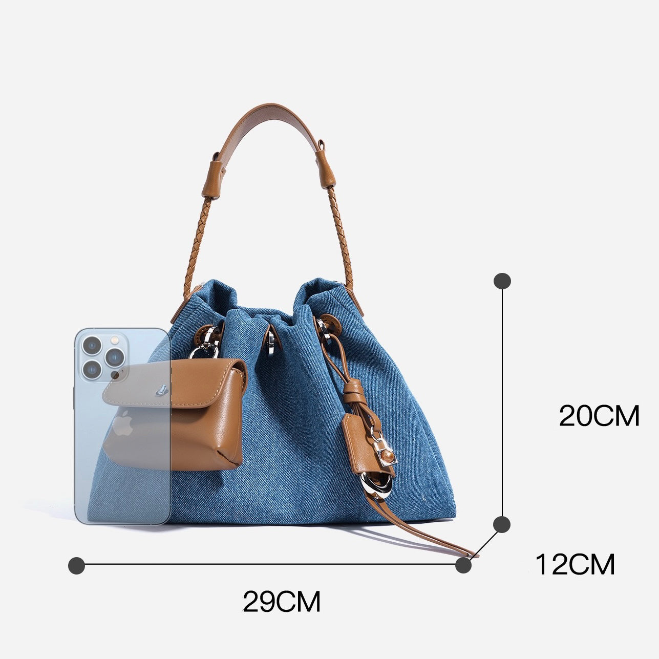 Genuine Leather and Denim Patchwork Hobo Bag