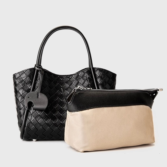 Premium Leather Woven Large Capacity Tote & Crossbody Bag