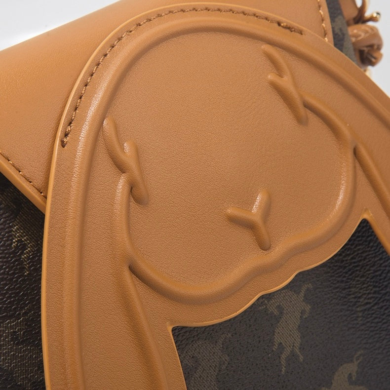 Vintage Rabbit Print Leather Crossbody Bag