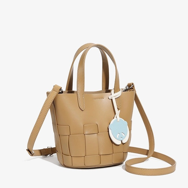 Handcrafted Leather Woven Picnic Basket Bag with Panda Charm