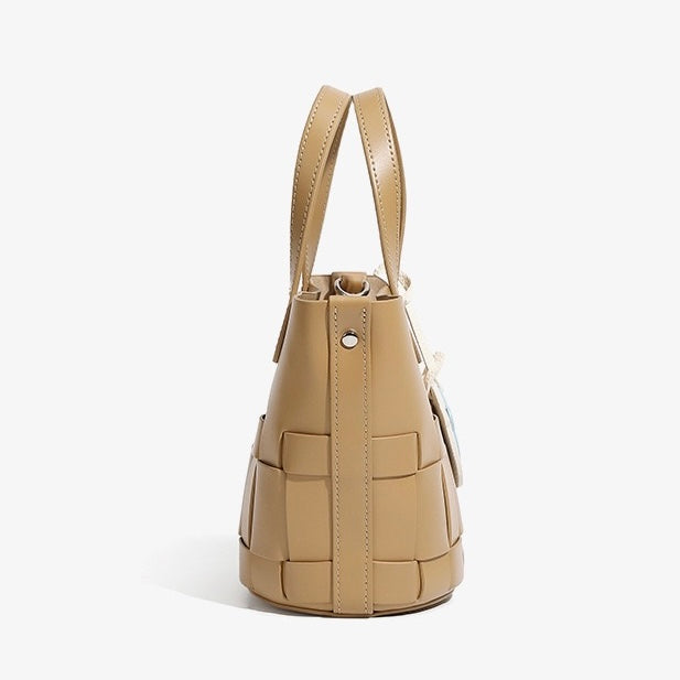 Handcrafted Leather Woven Picnic Basket Bag with Panda Charm