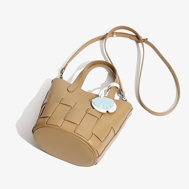 Handcrafted Leather Woven Picnic Basket Bag with Panda Charm