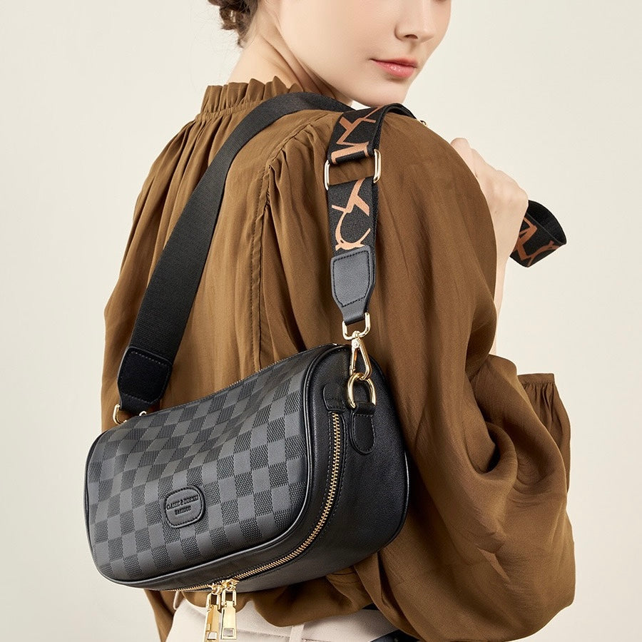 Elegant Genuine Leather Checkered Crossbody Bag