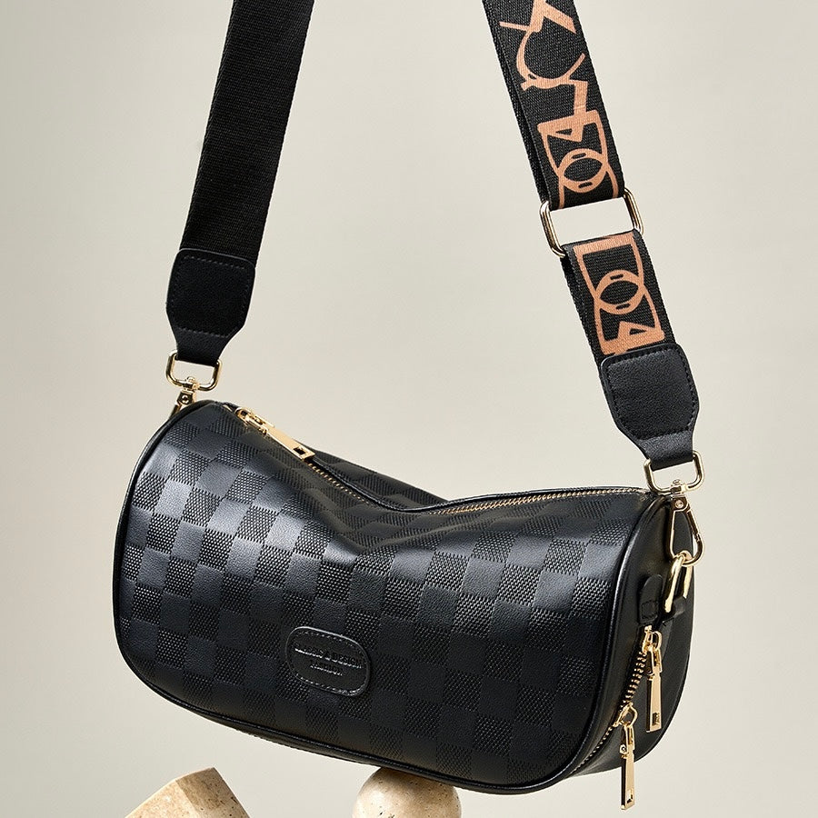 Elegant Genuine Leather Checkered Crossbody Bag