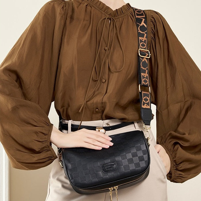 Elegant Genuine Leather Checkered Crossbody Bag