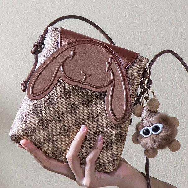 Plaid Elegance Rabbit Genuine Leather Mini Crossbody Bag