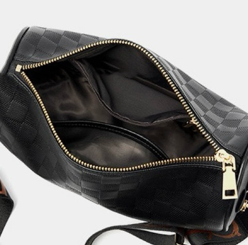 Elegant Genuine Leather Checkered Crossbody Bag