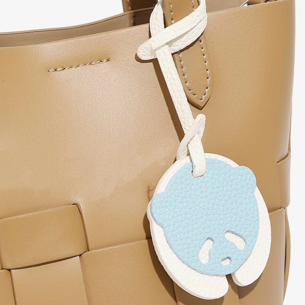 Handcrafted Leather Woven Picnic Basket Bag with Panda Charm