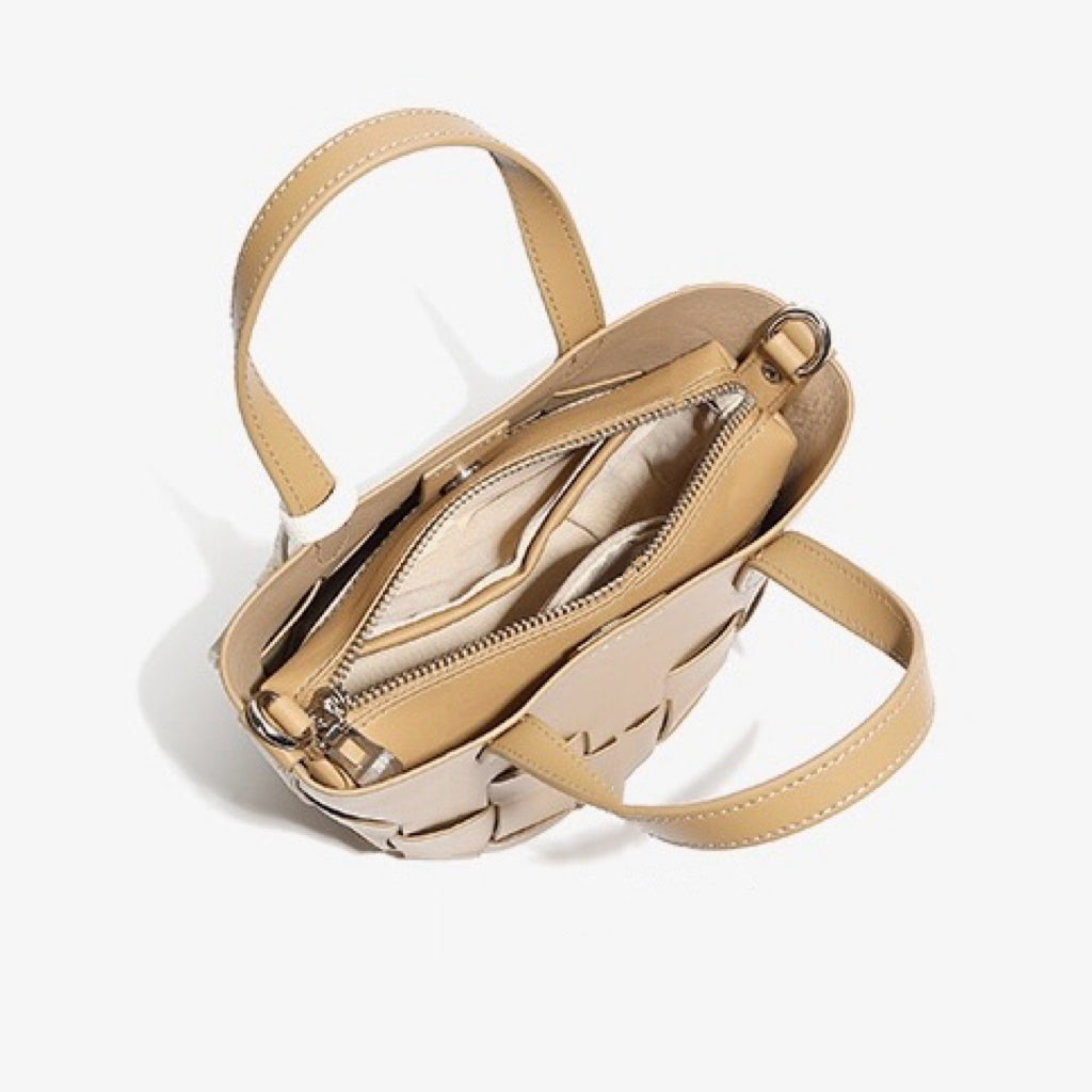 Handcrafted Leather Woven Picnic Basket Bag with Panda Charm