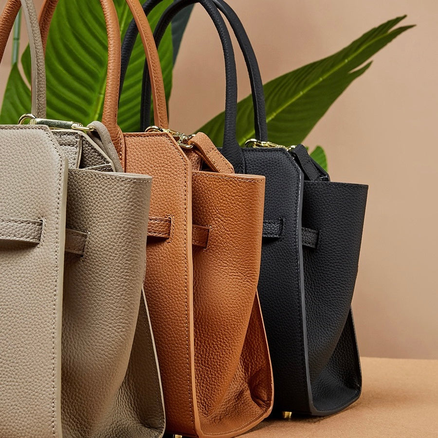 Sophisticated Gold-Hardware Leather Tote Bag