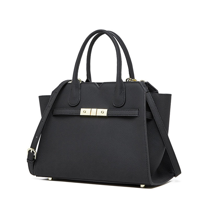 Sophisticated Gold-Hardware Leather Tote Bag