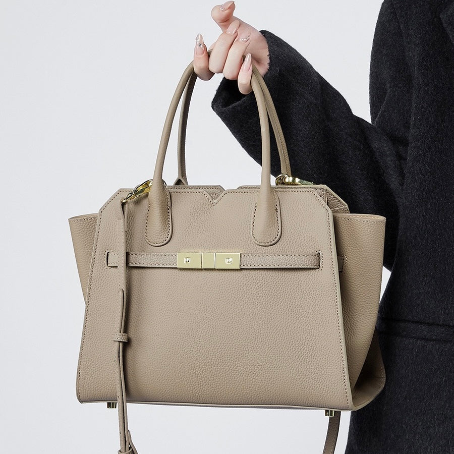Sophisticated Gold-Hardware Leather Tote Bag