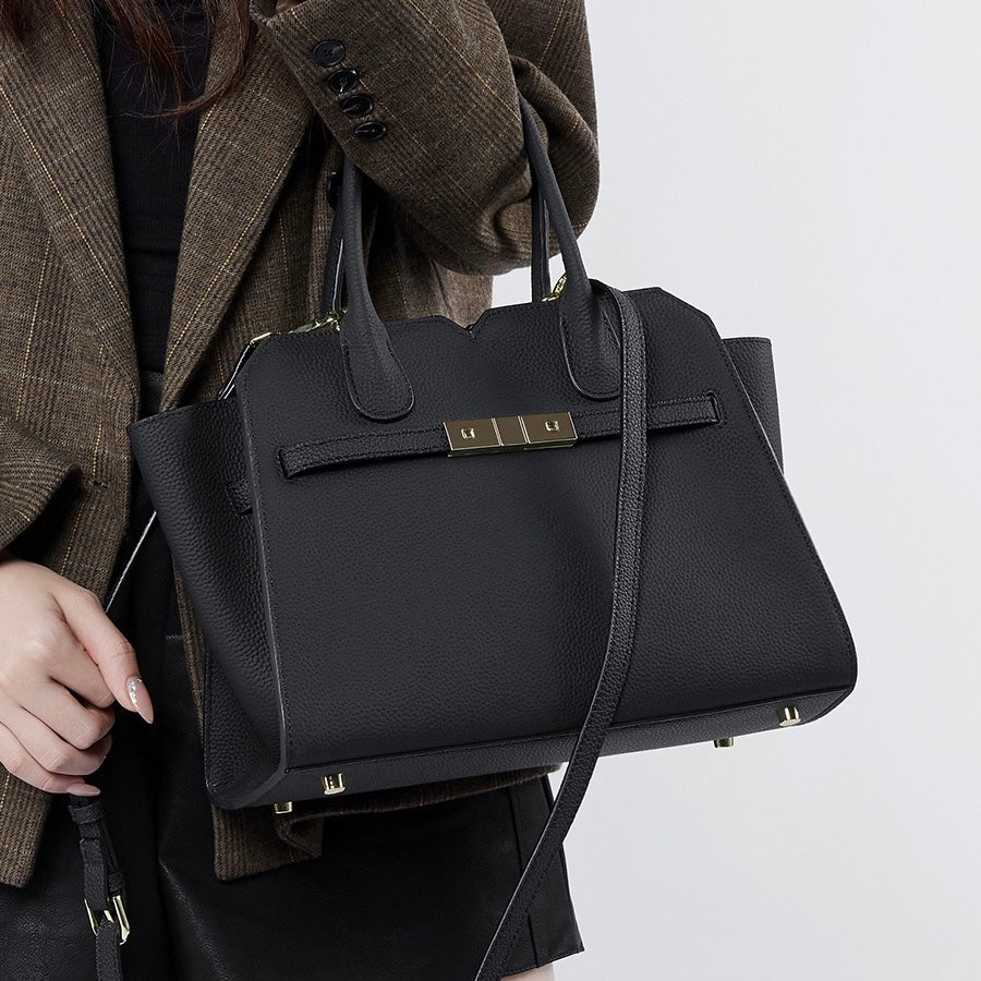 Sophisticated Gold-Hardware Leather Tote Bag