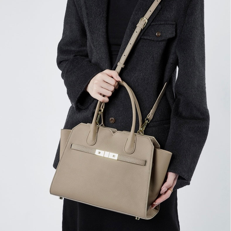 Sophisticated Gold-Hardware Leather Tote Bag