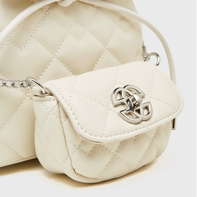 Chic Diamond-Quilted Leather Mini Backpack with Detachable Pouch
