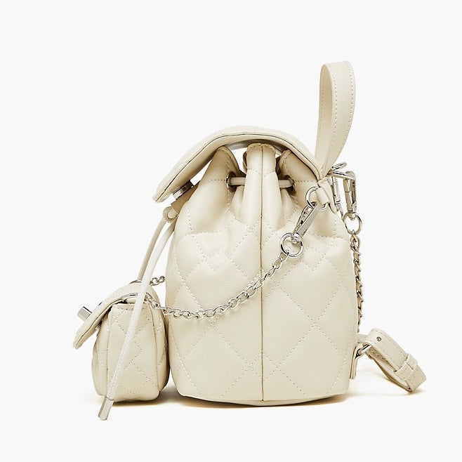 Chic Diamond-Quilted Leather Mini Backpack with Detachable Pouch