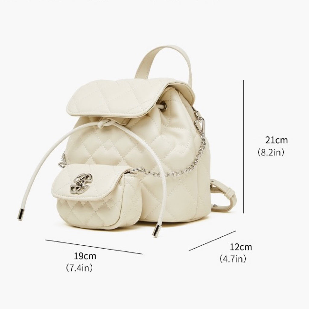 Chic Diamond-Quilted Leather Mini Backpack with Detachable Pouch