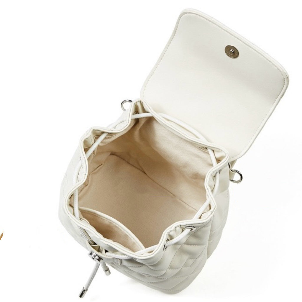 Chic Diamond-Quilted Leather Mini Backpack with Detachable Pouch