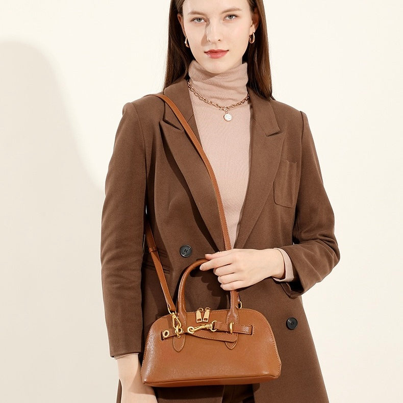 Elegant Vintage Genuine Leather Shell Bag for Women
