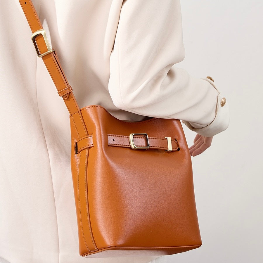 Vintage Elegance Genuine Leather Shoulder Bucket Bag