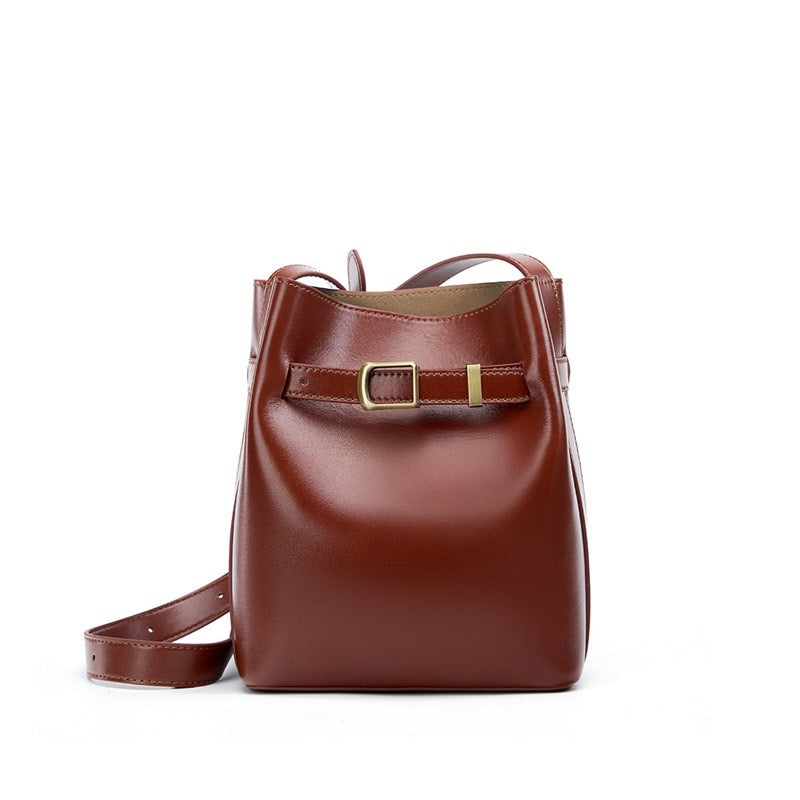 Vintage Elegance Genuine Leather Shoulder Bucket Bag