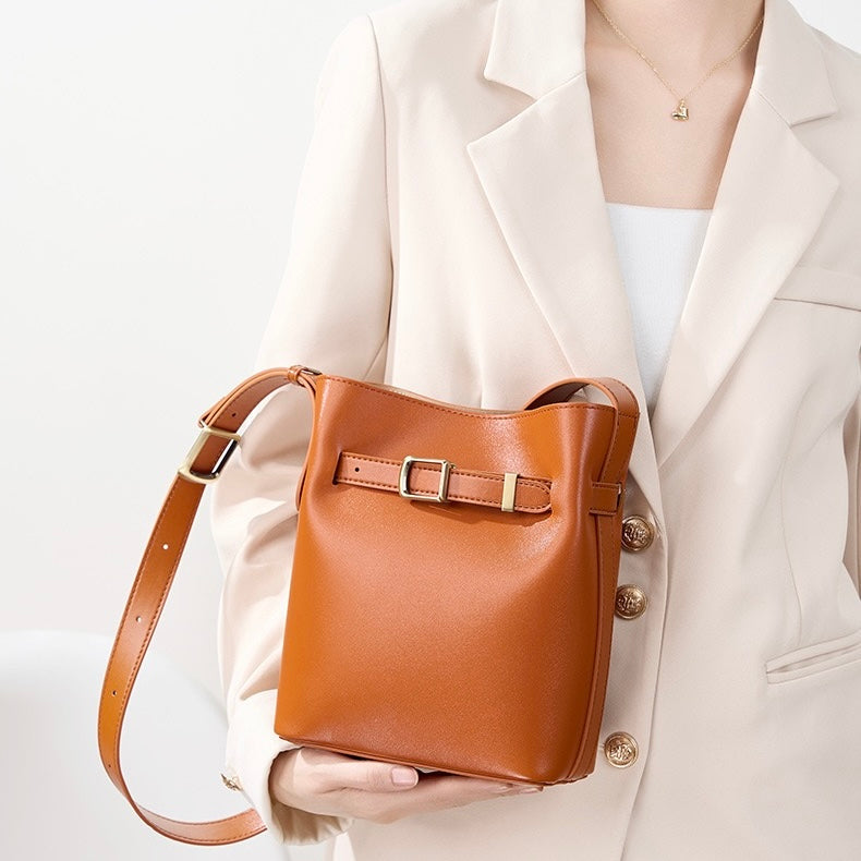 Vintage Elegance Genuine Leather Shoulder Bucket Bag