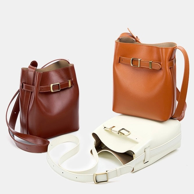 Vintage Elegance Genuine Leather Shoulder Bucket Bag