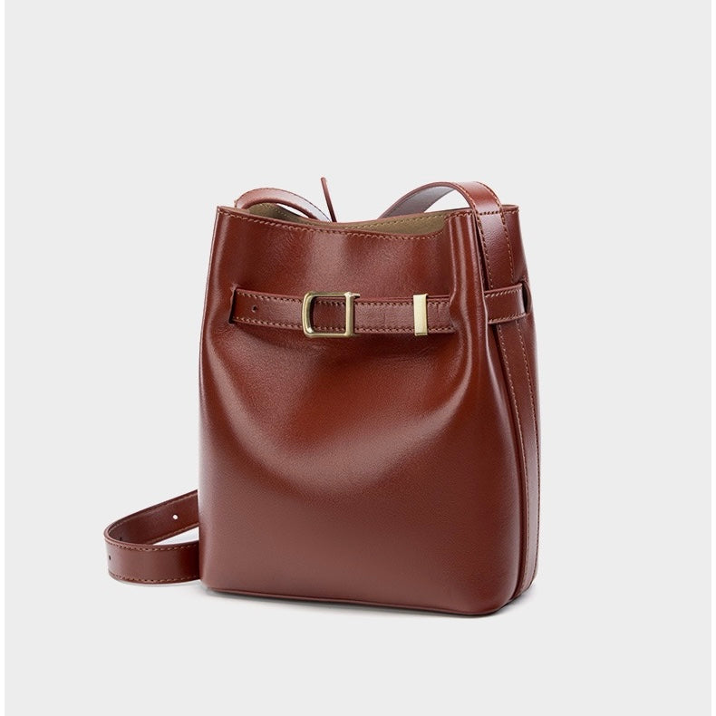 Vintage Elegance Genuine Leather Shoulder Bucket Bag