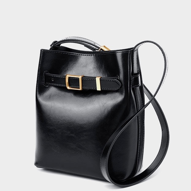 Vintage Elegance Genuine Leather Shoulder Bucket Bag
