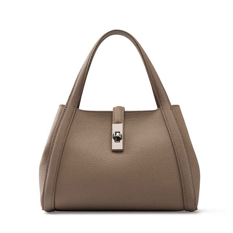 Top-Grain Leather Crossbody Bag with Elegant Lock Closure