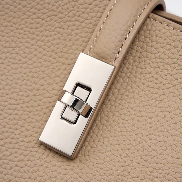 Top-Grain Leather Crossbody Bag with Elegant Lock Closure