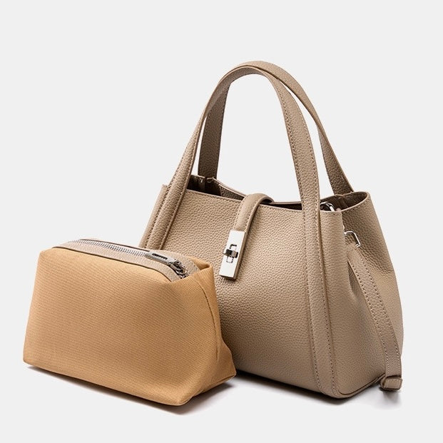 Top-Grain Leather Crossbody Bag with Elegant Lock Closure