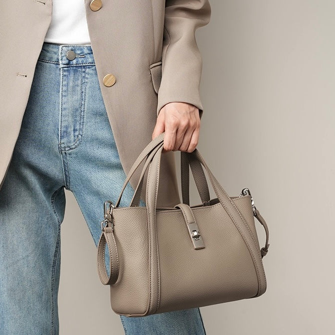 Top-Grain Leather Crossbody Bag with Elegant Lock Closure