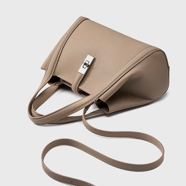 Top-Grain Leather Crossbody Bag with Elegant Lock Closure