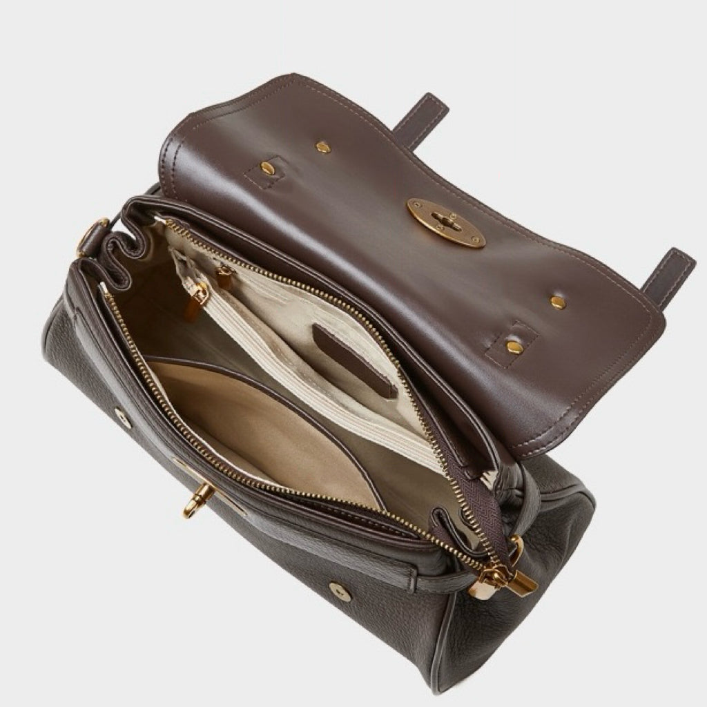 Sophisticated Braided Handle Leather Satchel with Buckle Detail