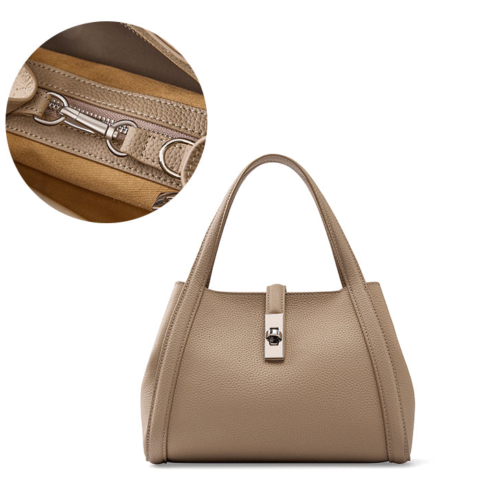 Top-Grain Leather Crossbody Bag with Elegant Lock Closure