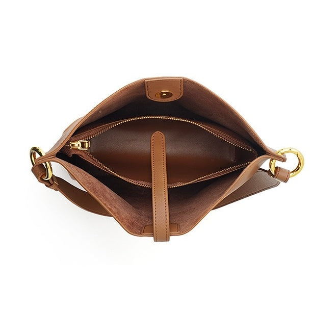 Elegant Genuine Leather Commuter Bucket Tote Bag