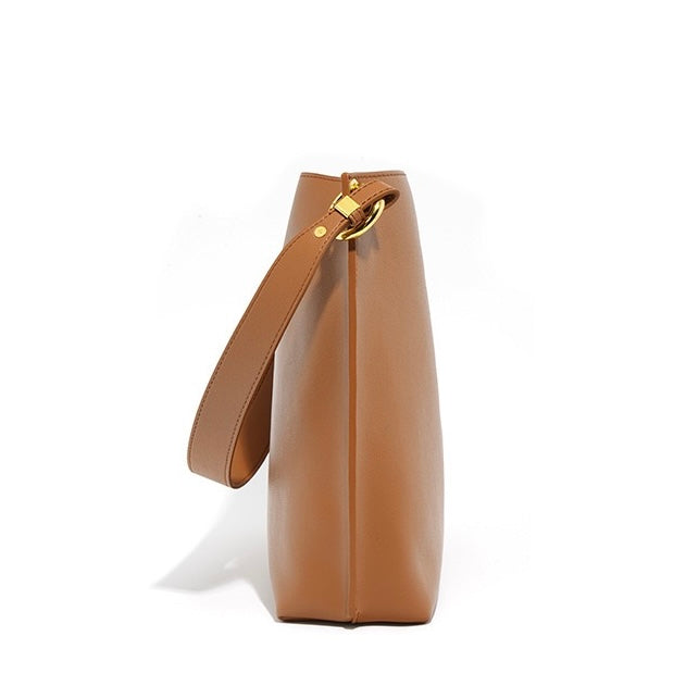Elegant Genuine Leather Commuter Bucket Tote Bag