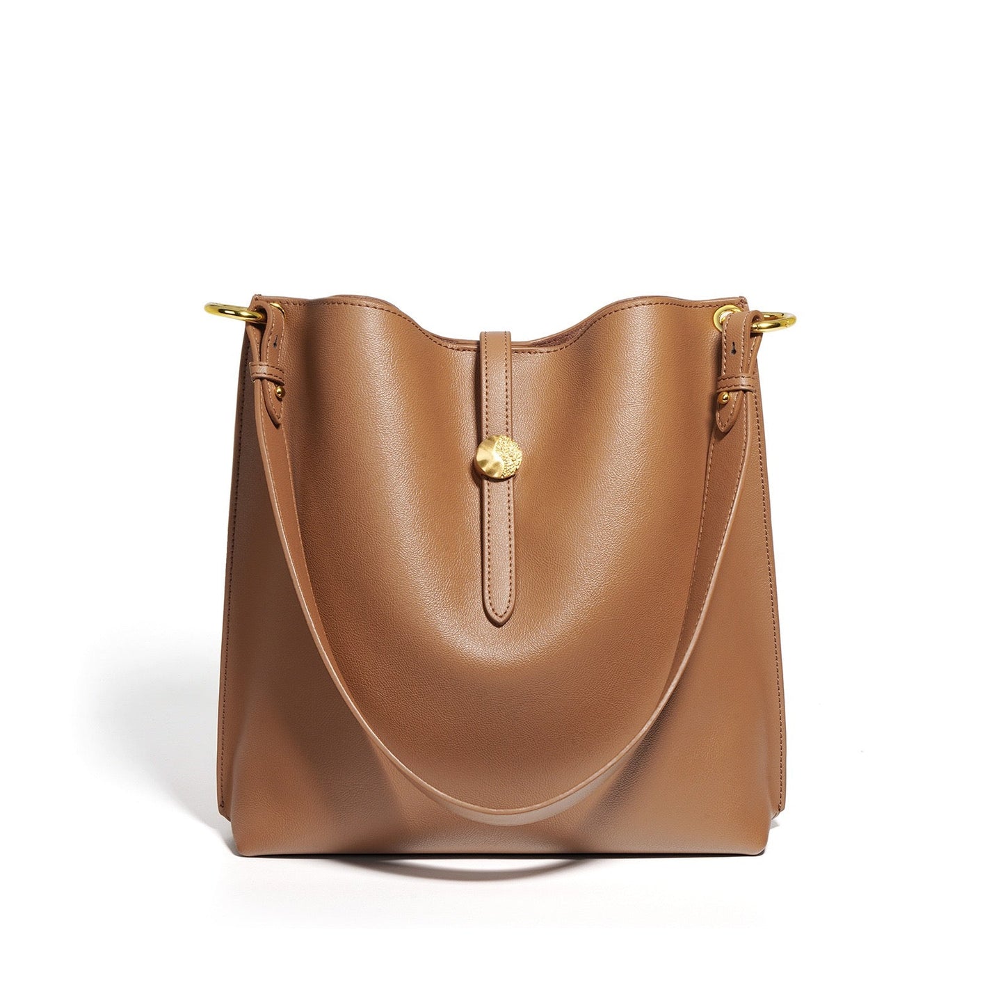 Elegant Genuine Leather Commuter Bucket Tote Bag