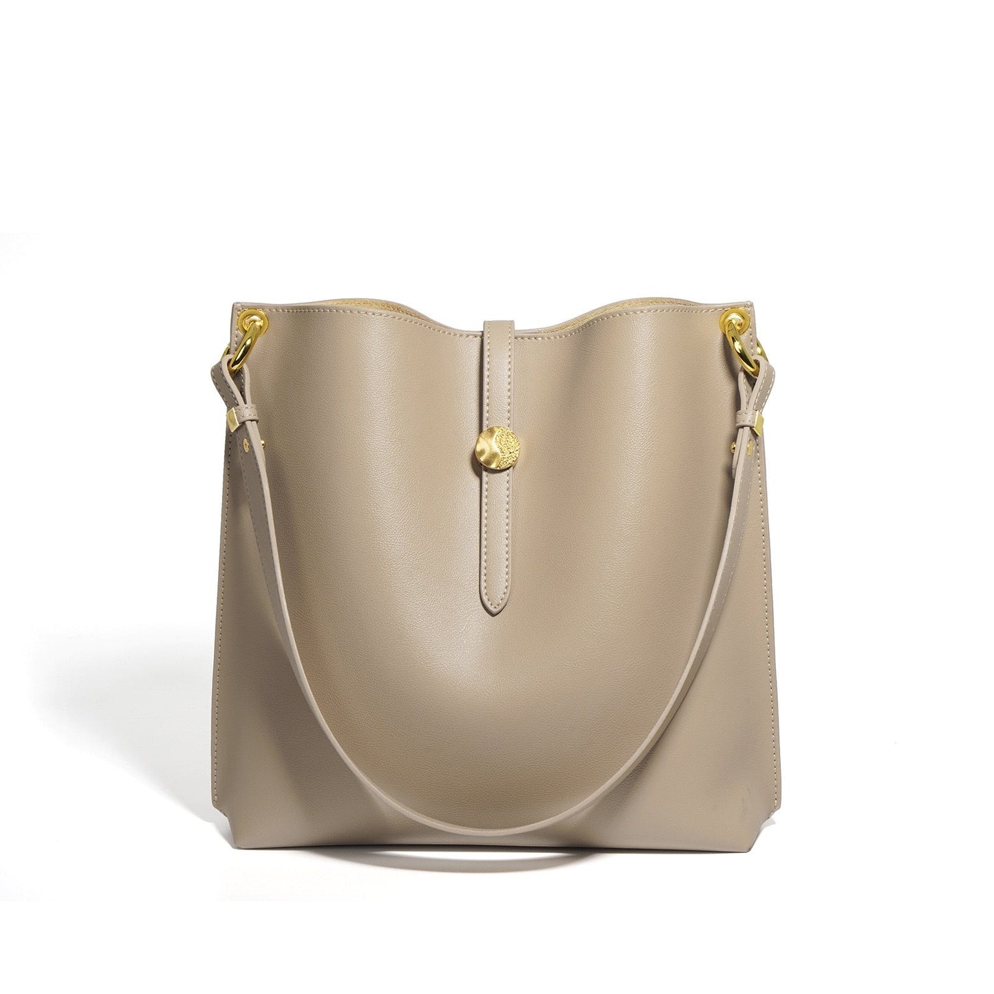 Elegant Genuine Leather Commuter Bucket Tote Bag