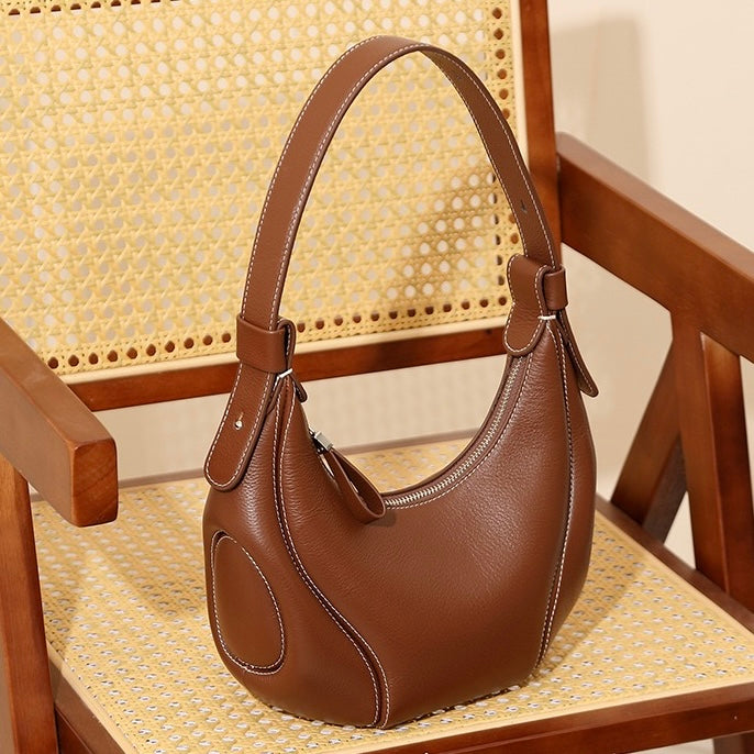 Niche Crescent Vintage Leather Shoulder Crossbody Bag