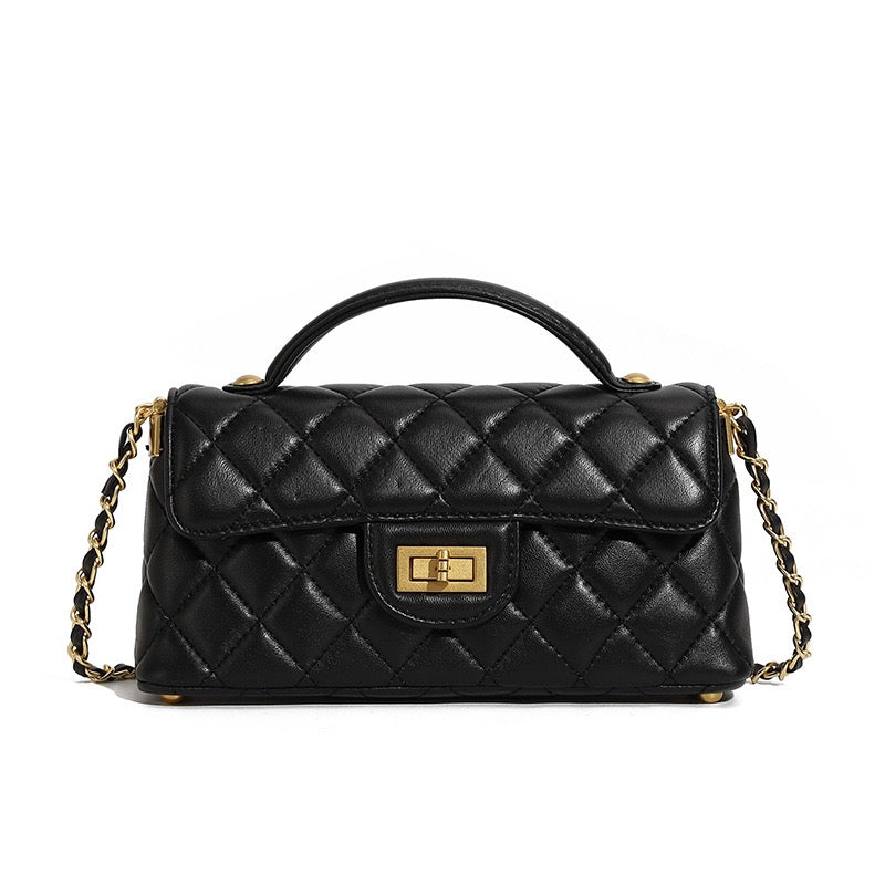 Quilted Chain Shoulder Crossbody Bag in Genuine Leather