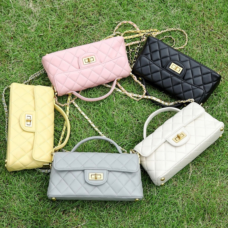 Quilted Chain Shoulder Crossbody Bag in Genuine Leather