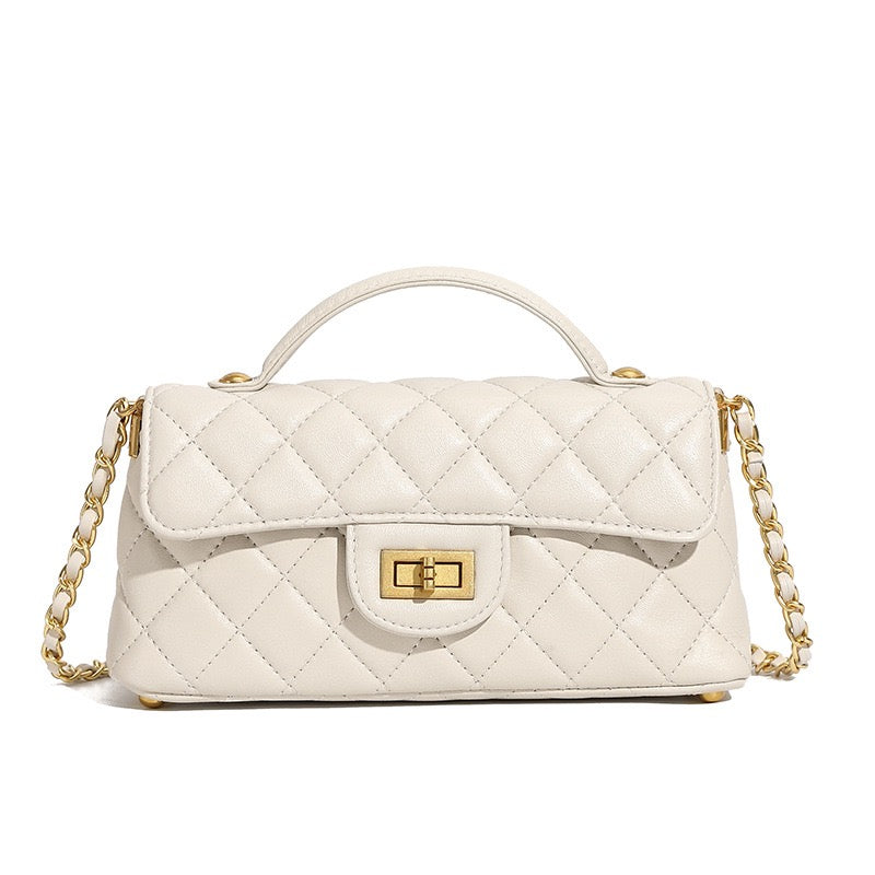 Quilted Chain Shoulder Crossbody Bag in Genuine Leather