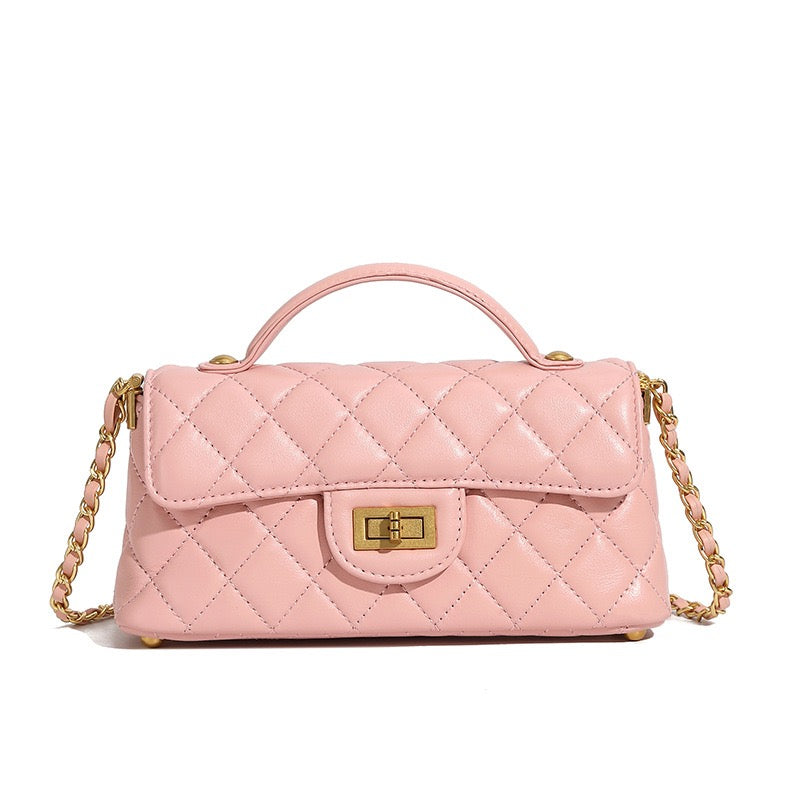 Quilted Chain Shoulder Crossbody Bag in Genuine Leather