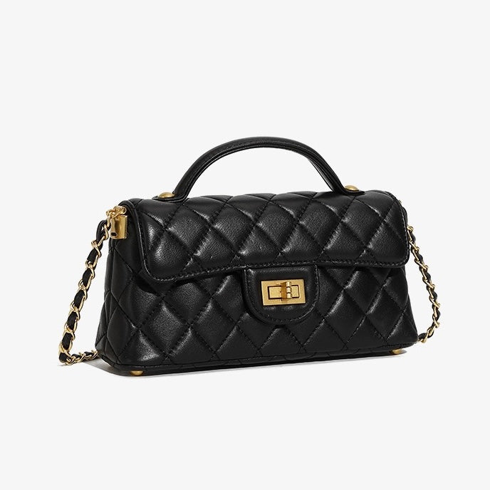 Quilted Chain Shoulder Crossbody Bag in Genuine Leather