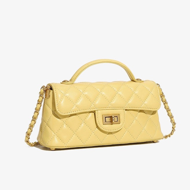 Quilted Chain Shoulder Crossbody Bag in Genuine Leather