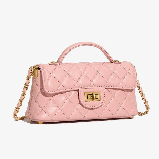 Quilted Chain Shoulder Crossbody Bag in Genuine Leather