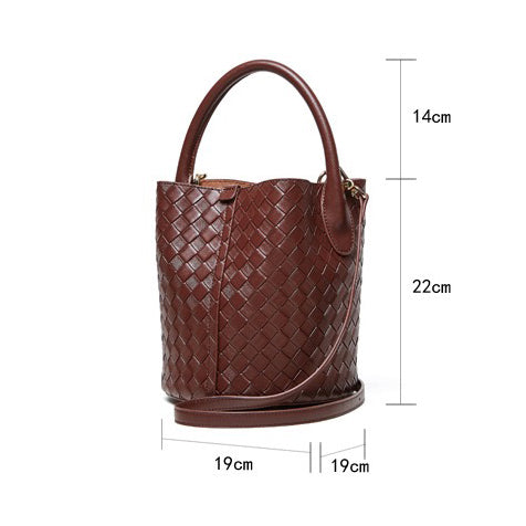 Luxury Genuine Leather Woven Bucket Crossbody Handbag